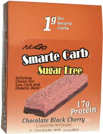 Smarte Carb Sugar Free, Chocolate Black Cherry, 12 Bars, 1.76 oz (50 g) Each by NuGo Nutrition-Sport, Protein Barer