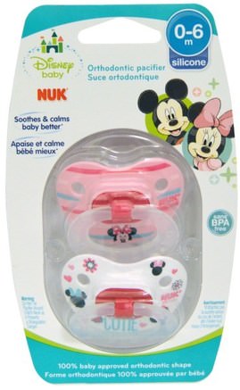 Disney Baby, Minnie Mouse Orthodontic Pacifier, 0-6 Months, 2 Pacifiers by NUK-Barns Hälsa, Bebis, Barn, Pacifiers