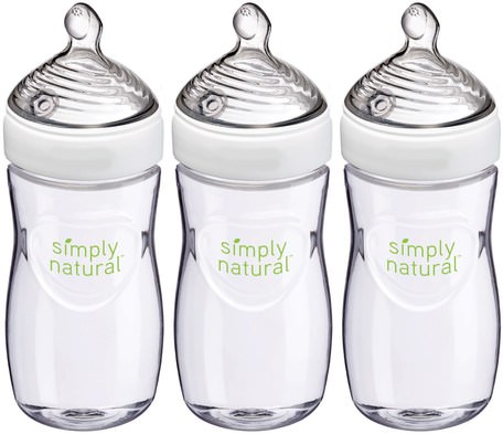 Simply Natural, Bottles, 1+ Months, Medium, 3 Pack, 9 oz (270 ml) Each by NUK-Barns Hälsa, Babyfodring