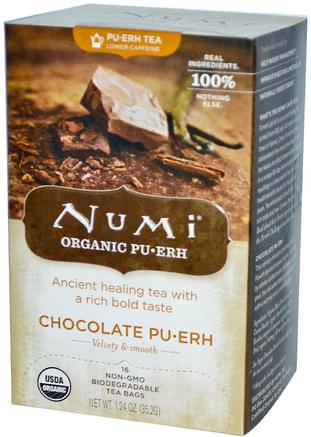 Organic Chocolate Pu-Erh, 16 Tea Bags, 1.24 oz (35.2 g) by Numi Tea-Mat, Örtte, Pu-Erh Te