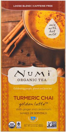 Organic Turmeric Chai, Golden Latte Tea, Caffeine Free, 2.12 oz (60 g) by Numi Tea-Mat, Örtte, Gurkmeja Te, Tillskott, Antioxidanter, Curcumin