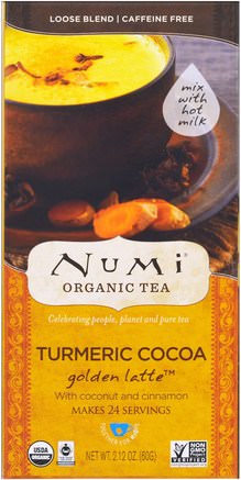 Organic Turmeric Cocoa, Golden Latte, Caffeine Free, 2.12 oz (60 g) by Numi Tea-Mat, Örtte, Gurkmeja Te, Tillskott, Antioxidanter, Curcumin