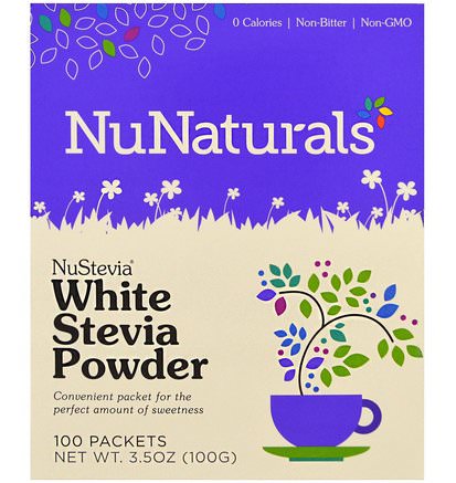 NuStevia, White Stevia Powder, 100 Packets, 3.5 oz (100 g) by NuNaturals-Mat, Sötningsmedel, Stevia