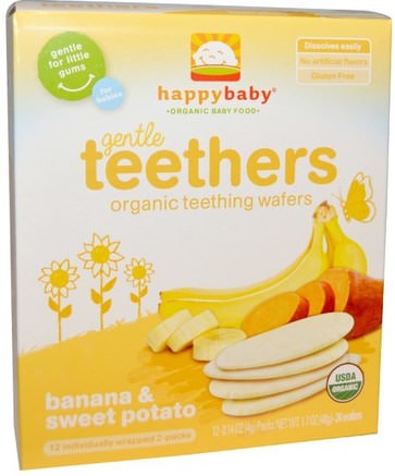 Gentle Teethers, Organic Teething Wafers, Banana & Sweet Potato, 12- (2 Packs), 0.14 oz (4 g) Each by Nurture (Happy Baby)-Barns Hälsa, Babyfodring, Kakor Med Tändkakor