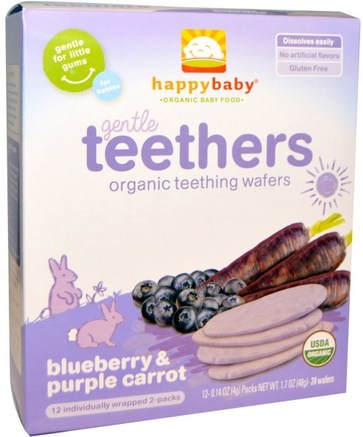 Gentle Teethers, Organic Teething Wafers, Blueberry & Purple Carrot, 12- (2 Packs), 0.14 oz (4 g) Each by Nurture (Happy Baby)-Barns Hälsa, Babyfodring, Kakor Med Tändkakor