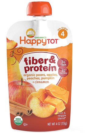 Happy Tot, Fiber & Protein, pears, apples, peaches, pumpkin & cinnamon, Stage 4, 4 oz (113 g) by Nurture (Happy Baby)-Barns Hälsa, Babyfodring, Mat, Barnmat