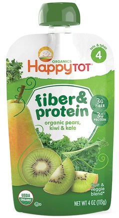Happy Tot, Fiber & Protein, Organic Pears, Kiwi & Kale, Stage 4, 4 oz (113 g) by Nurture (Happy Baby)-Barns Hälsa, Barnmat