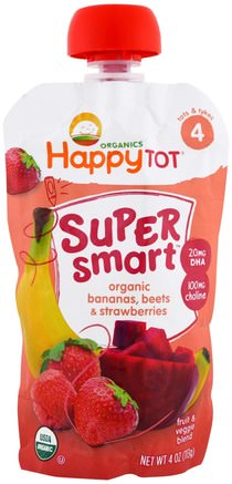 Happy Tot, Stage 4, Super Smart, Fruit & Veggie Blend, Organic Bananas, Beets & Strawberries, 4 oz (113 g) by Nurture (Happy Baby)-Barns Hälsa, Babyfodring, Mat