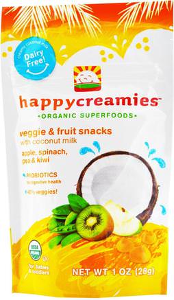 happycreamies, Veggie & Fruit Snacks, Apple, Spinach, Pea & Kiwi, 1 oz (28 g) by Nurture (Happy Baby)-Barns Hälsa, Babyfodring, Baby Snacks Och Fingermat