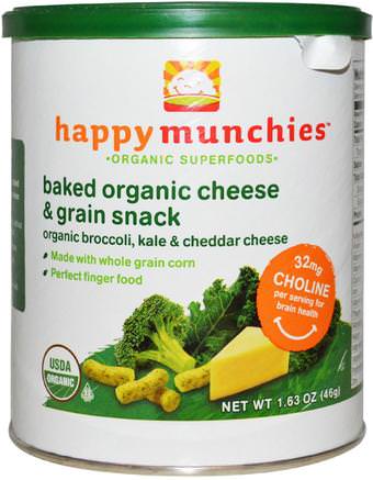 Happymunchies, Baked Organic Cheese & Grain Snack, Organic Broccoli, Kale & Cheddar Cheese, 1.63 oz (46 g) by Nurture (Happy Baby)-Barns Hälsa, Babyfodring, Baby Snacks Och Fingermat
