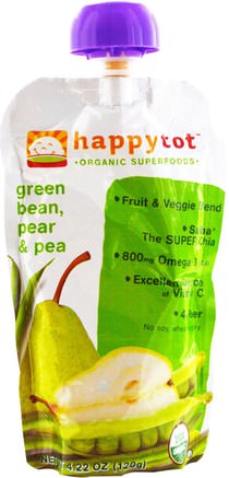 happytot, Organic Superfoods, Green Bean, Pear and Pea, 4.22 oz (120 g) by Nurture (Happy Baby)-Barns Hälsa, Babyfodring, Mat, Barnmat