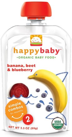 Organic Baby Food, Banana, Beets & Blueberry, Stage 2, 6+ Months, 3.5 oz (99 g) by Nurture (Happy Baby)-Barns Hälsa, Babyfodring, Mat