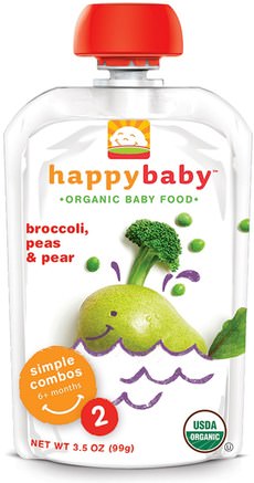 Organic Baby Food, Broccoli, Peas & Pear, Stage 2, 6+ Months, 3.5 oz (99 g) by Nurture (Happy Baby)-Barns Hälsa, Babyfodring, Mat