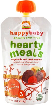 Organic Baby Food, Hearty Meals, Vegetable and Beef Medley, 7+ Months, Stage 3, 4 oz (113 g) by Nurture (Happy Baby)-Barns Hälsa, Babyfodring, Mat