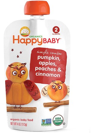 Organic Baby Food, Pumpkin, Apples, Peaches & Cinammon, Stage 2, 6+ Months, 4oz (113 g) by Nurture (Happy Baby)-Barns Hälsa, Babyfodring, Mat, Barnmat