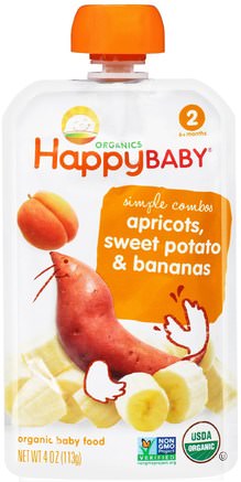 Organic Baby Food, Stage 2, 6+ Months, Apricots, Sweet Potato & Bananas, 4 oz (113 g) by Nurture (Happy Baby)-Barns Hälsa, Babyfodring, Mat