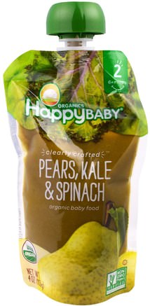 Organic Baby Food, Stage 2, Clearly Crafted, 6+ Months, Pears, Kale & Spinach, 4.0 oz (113 g) by Nurture (Happy Baby)-Barns Hälsa, Babyfodring, Mat, Barnmat