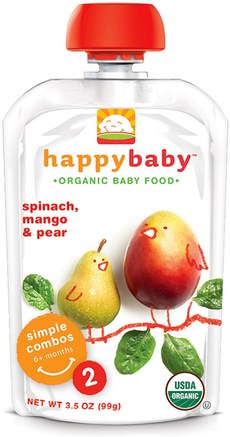 Organic Baby Food, Stage 2, 6+ Months, Spinach, Mango & Pear, 3.5 oz (99 g) by Nurture (Happy Baby)-Barns Hälsa, Babyfodring, Mat