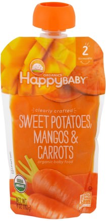 Organic Baby Food, Stage 2, Clearly Crafted, Sweet Potatoes, Mangos & Carrots, 6+ Months, 4 oz (113 g) by Nurture (Happy Baby)-Barns Hälsa, Babyfodring, Mat