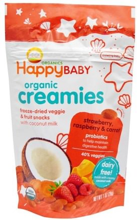 Organic Creamies, Freeze-Dried Veggie & Fruit Snacks, Strawberry, Raspberry & Carrot, 1 oz (28 g) by Nurture (Happy Baby)-Barns Hälsa, Babyfodring, Baby Snacks Och Fingermat