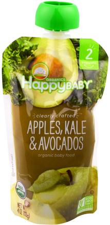 Organic Happy Baby Food, Stage 2, Clearly Crafted, 6+ Months, Apples, Kale & Avocados, 4 oz (113 g) by Nurture (Happy Baby)-Barns Hälsa, Babyfodring, Mat, Barnmat