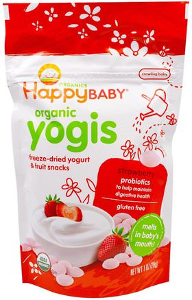 Organic Yogis, Freeze Dried Yogurt & Fruit Snacks, Strawberry, 1 oz (28 g) by Nurture (Happy Baby)-Barns Hälsa, Babyfodring, Baby Snacks Och Fingermat