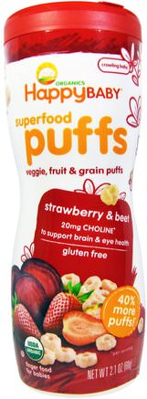 Organics Superfood Puffs, Strawberry & Beet, 2.1 oz (60 g) by Nurture (Happy Baby)-Barns Hälsa, Babyfodring, Baby Snacks Och Fingermat