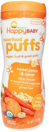 Organics, Superfood Puffs, Sweet Potato & Carrot, 2.1 oz (60 g) by Nurture (Happy Baby)-Barns Hälsa, Babyfodring, Baby Snacks Och Fingermat