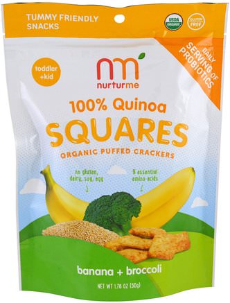 100% Quinoa Squares, Organic Puffed Crackers, Banana + Broccoli, 1.76 oz (50 g) by NurturMe-Barns Hälsa, Babyfodring, Baby Snacks Och Finger Mat, Småbarnsmad, Barn Mat