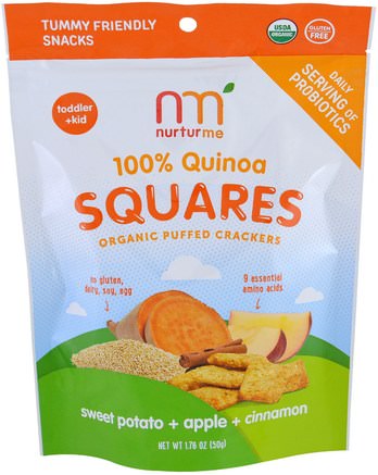 100% Quinoa Squares, Toddler + Kid, Sweet Potato + Apple + Cinnamon, 1.76 oz (50 g) by NurturMe-Barns Hälsa, Barnmat