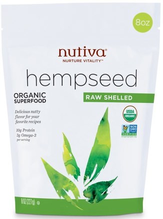 Hempseed, Organic Superfood, Raw Shelled, 8 oz (227 g) by Nutiva-Kosttillskott, Efa Omega 3 6 9 (Epa Dha), Hampprodukter, Skalad Hampfrö