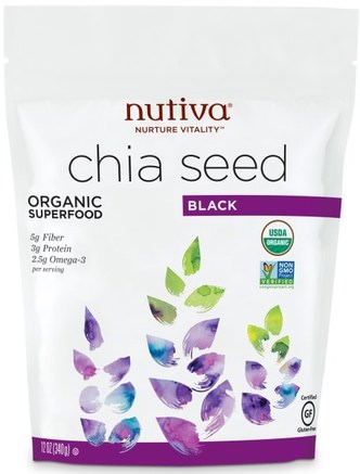 Organic Chia Seed, Black, 12 oz (340 g) by Nutiva-Kosttillskott, Efa Omega 3 6 9 (Epa Dha), Chia Frön, Nutiva Chia Frön