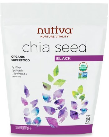 Organic Chia Seed, Black, 32 oz (907 g) by Nutiva-Kosttillskott, Efa Omega 3 6 9 (Epa Dha), Chia Frön, Nutiva Chia Frön