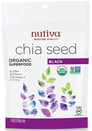 Organic Chia Seed, Black, 6 oz (170 g) by Nutiva-Kosttillskott, Efa Omega 3 6 9 (Epa Dha), Chia Frön, Nutiva Chia Frön