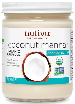 Organic Coconut Manna, Pureed Coconut, 15 oz (425 g) by Nutiva-Mat, Sylt Spridning, Torkad Frukt, Kokosnöt Hela