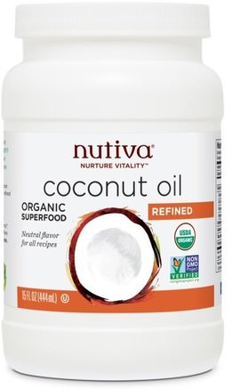 Organic Coconut Oil, Refined, 15 fl oz (444 ml) by Nutiva-Mat, Kokosnötsolja, Kokosnötolja Med Nutriär