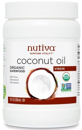 Organic Coconut Oil, Virgin, 29 fl oz (858 ml) by Nutiva-Mat, Kokosolja, Matoljor Vin Och Ättika