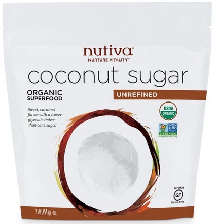 Organic Coconut Sugar, 1 lb (454 g) by Nutiva-Mat, Sötningsmedel, Kokosnöt Sockerkristaller