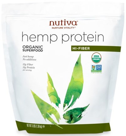 Organic Hemp Protein Hi-Fiber, 3 lbs (1.36 kg) by Nutiva-Kosttillskott, Efa Omega 3 6 9 (Epa Dha), Hampprodukter, Hampproteinpulver