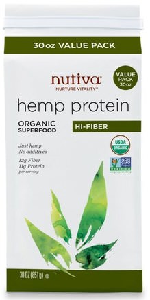 Organic Hemp Protein, Hi-Fiber, 30 oz (851 g) by Nutiva-Kosttillskott, Efa Omega 3 6 9 (Epa Dha), Hampa Produkter, Hampproteinpulver, Näringshamprodukter
