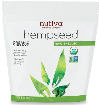 Organic Hemp Seed, Raw Shelled, 19 oz (539 g) by Nutiva-Kosttillskott, Efa Omega 3 6 9 (Epa Dha), Hampprodukter, Skalad Hampfrö