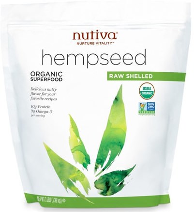 Organic Hemp Seed Raw Shelled, 3 lbs (1.36 kg) by Nutiva-Kosttillskott, Efa Omega 3 6 9 (Epa Dha), Hampprodukter, Skalad Hampfrö