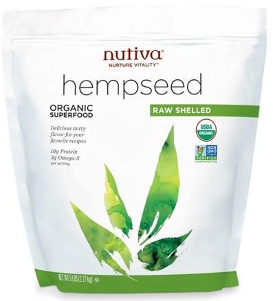 Organic Hemp Seed Raw Shelled, 5 lbs (2.27 kg) by Nutiva-Kosttillskott, Efa Omega 3 6 9 (Epa Dha), Hampprodukter, Skalad Hampfrö