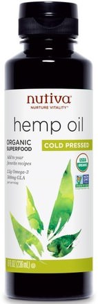 Organic Superfood, Hemp Oil, Cold Pressed, 8 fl oz (236 ml) by Nutiva-Kosttillskott, Efa Omega 3 6 9 (Epa Dha), Hampa Produkter, Hampfröolja, Nutiva Hampa Produkter