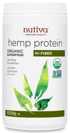 Organic Superfood, Hemp Protein, Hi-Fiber, 16 oz (454 g) by Nutiva-Kosttillskott, Efa Omega 3 6 9 (Epa Dha), Hampprodukter, Hampproteinpulver