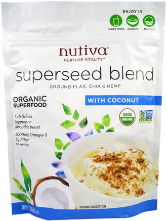 Organic Superseed Blend, With Coconut, 10 oz (283 g) by Nutiva-Kosttillskott, Linfrö, Efa Omega 3 6 9 (Epa Dha), Chia Frön
