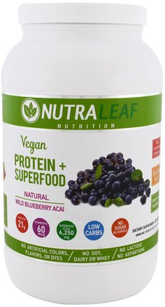 Vegan Protein + Superfood, Natural Wild Blueberry Acai, 37.4 oz (1.050 g) by NutraLeaf Nutrition-Kosttillskott, Superfoods, Sport
