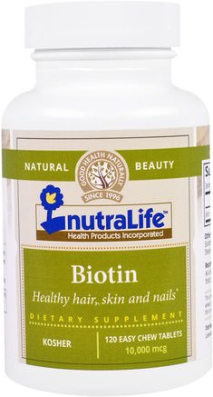 Biotin, 10.000 mcg, 120 Easy Chew Tablets by NutraLife-Vitaminer, Vitamin B, Biotin