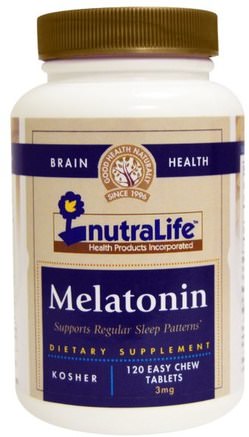 Melatonin, 3 mg, 120 Easy Chew Tablets by NutraLife-Kosttillskott, Melatonin