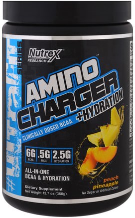 Amino Charger + Hydration, Peach Pineapple, 12.7 oz (360 g) by Nutrex Research Labs-Sport, Aminosyror, Bcaa (Förgrenad Aminosyra)